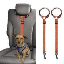 (Laranja) 2 peças Cinto de segurança para cães e gatos, ajustável, em nylon, para encosto de cabeça de carro.