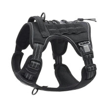 Trækfri nylon hundesele med kontrolhåndtag, justerbar reflekterende polstring til mellemstore til store hunde, sort L