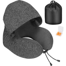 Reiskussen, reiskussen van traagschuim, reiskussen met capuchon, comfortabel reiskussen met capuchon