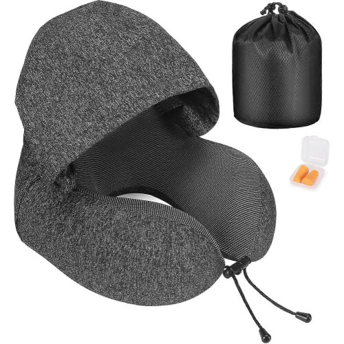 Cuscino da viaggio, cuscino da viaggio in memory foam, cuscino da viaggio con cappuccio, comodo cuscino da viaggio con cappuccio