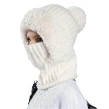 Stickad mössa för kvinnor, fleecefodrad vinterhalsduk, maskset, snömössor, plyschhörnmössa, dödskallehattar med pompom