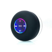 (Schwarz mit Aufklebern) Kabelloser Duschlautsprecher, wasserdichter Bluetooth 5.0-Lautsprecher mit Saugnapf