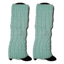 (Verde Maçã) Meias compridas femininas de tricô trançado, cor sólida, para o inverno.