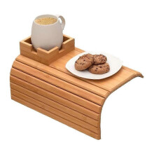 Bandeja para reposabrazos de sofá, portavasos para sofá, bandeja de bambú con portavasos, bandeja de bambú para portavasos de sofá