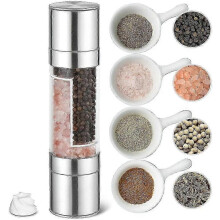 Moedor de sal marinho e pimenta, aço inoxidável, 2 em 1, com duas câmaras, para temperos e especiarias, com ajuste de moagem.