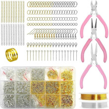 Kit de 1166 peças para confecção de joias, incluindo componentes para brincos em prata e ouro, fechos tipo lagosta, para projetos "faça você