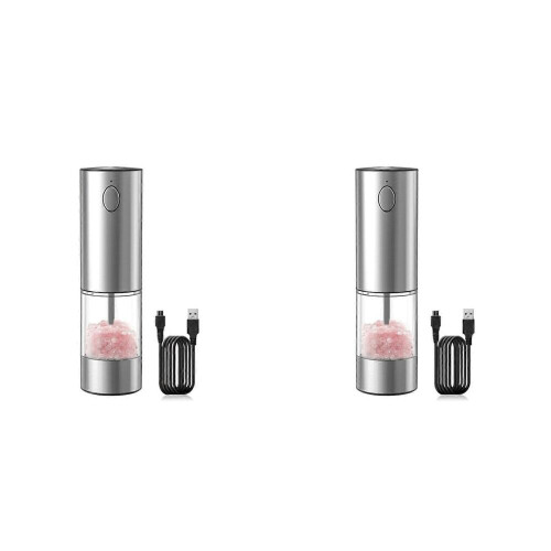 Moedor Elétrico Duplo de Sal e Pimenta Recarregável Automático com Ajuste de Moagem e Luz LED - B