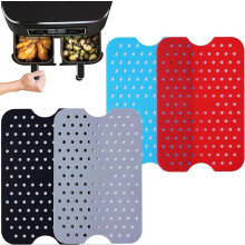 Silikontopf für Doppel-Heißluftfritteuse, 2-teiliger Silikon-Heißluftfritteusen-Einsatz, Silikon-Heißluftfritteusenkorb für Doppel-Heißluftf