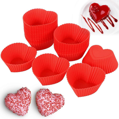 30 τεμάχια θήκες για cupcakes σιλικόνης σε σχήμα καρδιάς, επαναχρησιμοποιήσιμ