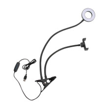 Selfie-ringlamp met telefooncliphouder, 360 draaibaar, USB-voeding, LED voor livestreaming