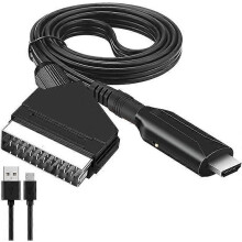 SCART naar HDMI-adapter, SCART naar HDMI-converter met HDMI-kabel voor 720p/1080p Full HD-tv, audio- en video-ondersteuning voor Blu-ray-, d