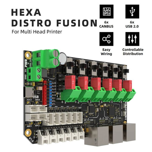Hexa Distro Fusion Board Based  USB2517 with CAN 2.0 Connectors for Voron Multi  Printer 1