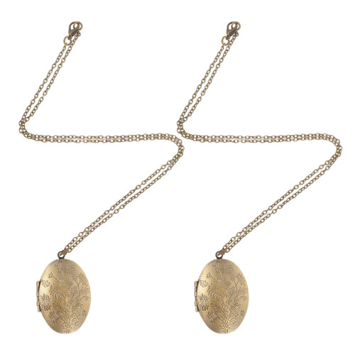 2St Oval Vintage Herdenkingshanger Ketting Met Bloem Versiering