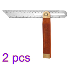 2Pcs Adjustable Sliding T-Bevel Rulers Stainless Steel Brown Hardwood
