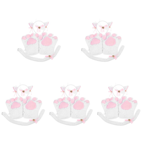 5Sets Kattenaccessoires Wit Met Oorband, Strik En 1