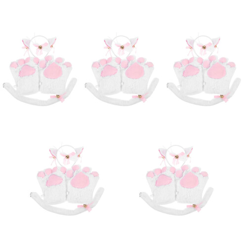5Sets Kattenaccessoires Wit Met Oorband, Strik En 2
