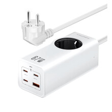 67W GaN Fast Charger Power Strip 3 USB-C+1 USB-A+1 AC Outlet EU Plug Extension Lead for Simultaneous Device Charger B