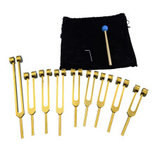 Conjunto de Diapasões de Chakra em Liga de Alumínio com Martelos para Cura, Terapia de Som, Meditação, Yoga Gold
