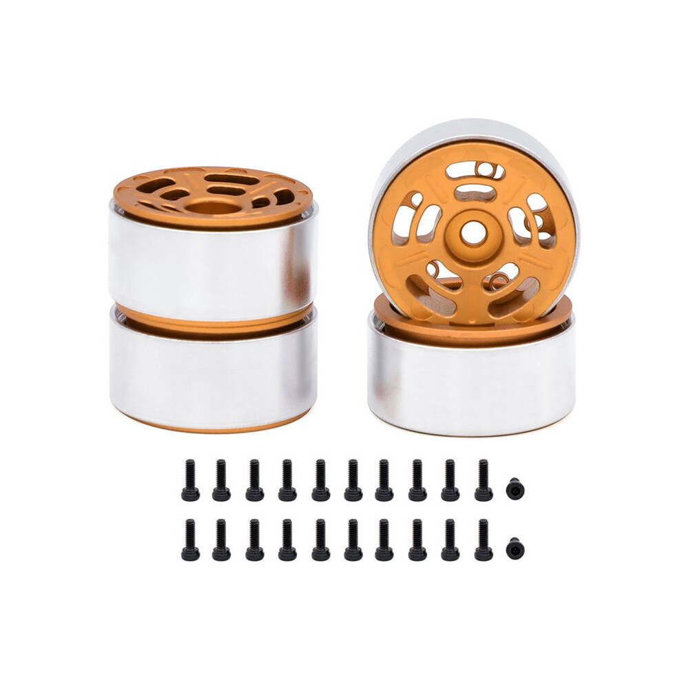 Tauoh 4Pcs 1.0In Metal Wheel Rims For 1/24 1/18 Rc Crawler Car Axial Scx24 Ax24 Fcx24 Enduro24 Trx4m,Dual-Hole 5-Spokes Orange