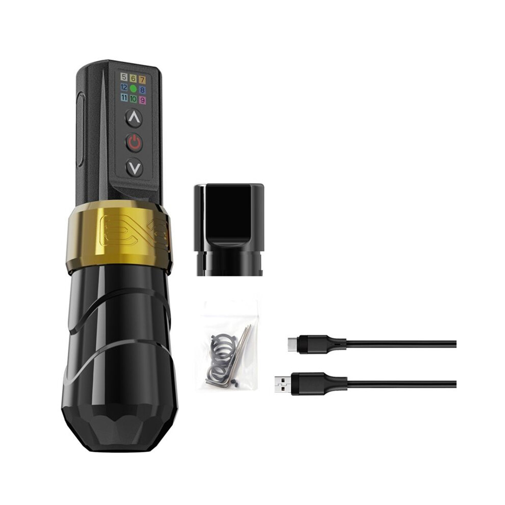 Gold Wireless Tattoo Pen Machine Brushless Motor With Two Led Display Batteries Permanent Makeup