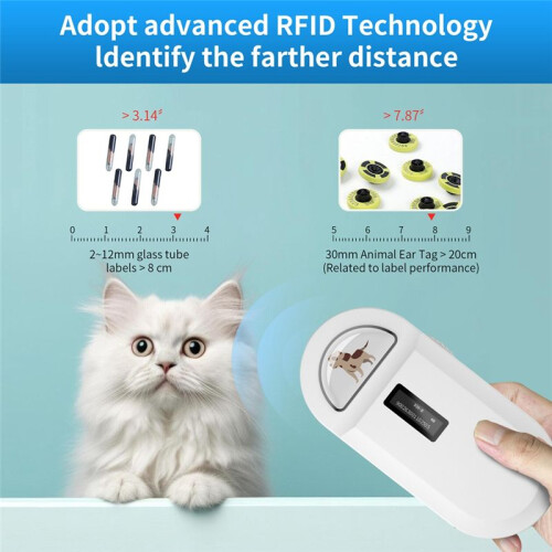 134.2KHz RFID Reader Pet Microchip Scanner Portable Animal Chip Reader for Animal ID Number Identification White