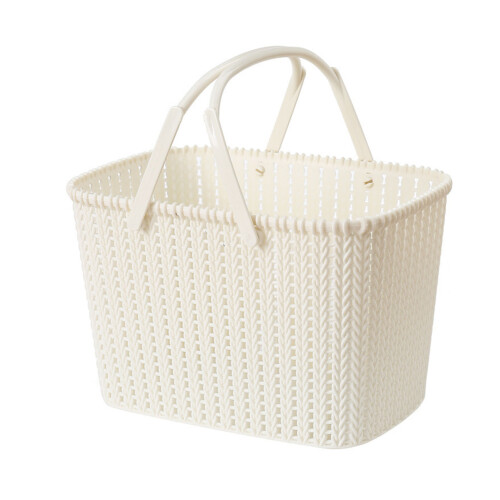 Imitation Rattan Woven Plastic Handheld Fruit Storage Basket Beige 2