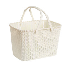 Imitation Rattan Woven Plastic Handheld Fruit Storage Basket Beige