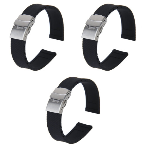 3Pièces Bracelet Silicone 20Mm Noir Résistant Étanche Ajustable 2
