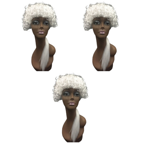 3Pièces Perruques Cosplay Bouclées Blanches Accessoires Élégants 2