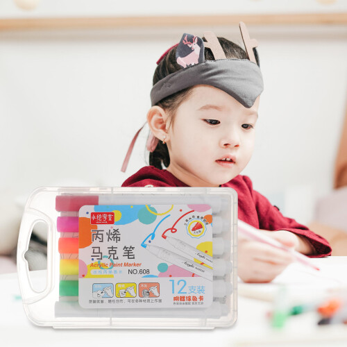 12Pièces Marqueurs Acryliques Multicolores Pour Bureau École 2