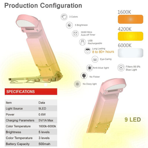 USB Book Clip Light Folding Reading Light Student Eye Protection Light Desk Lamp Card Light Night Reading Light