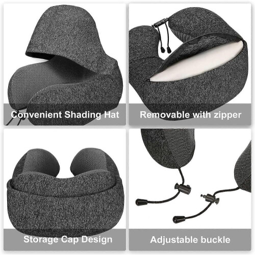Cuscino da viaggio, cuscino da viaggio in memory foam, cuscino da viaggio con cappuccio, comodo cuscino da viaggio con cappuccio 2