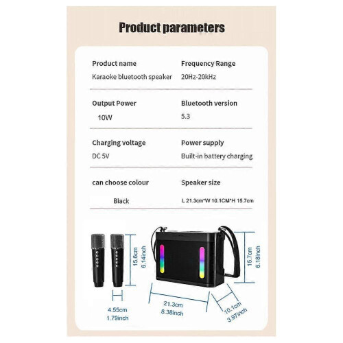 Ασύρματο ηχείο Bluetooth Subwoofer Πολύχρωμο φως Φορητή μηχανή καραόκε οικογενειακού 2