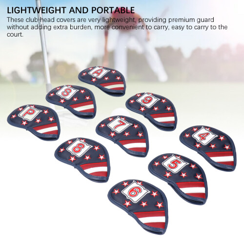 9Pcs Waterproof PU Golf Club Headcover Set