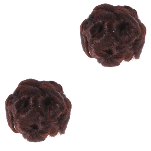 2Pièces Accessoire Chignon Marron Fleurs Facile Volume 2
