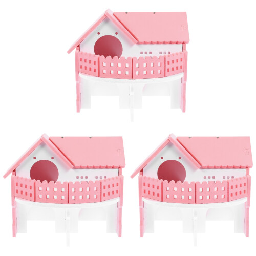 3Pièces Abri Hamster Double Étages Rose Petite De Jeu 1