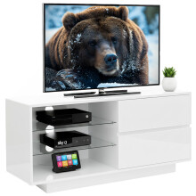 Centurion Supports GALLUS High Gloss White Cabinet with 2-White Drawers for 32"-55" LED/OLED/LCD TV Stand - Fully Assembled