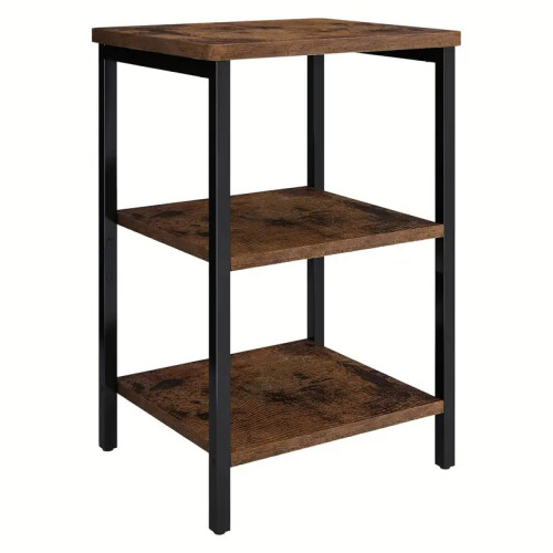 Retro Wooden 3-Layer Bedside Storage Rack Table