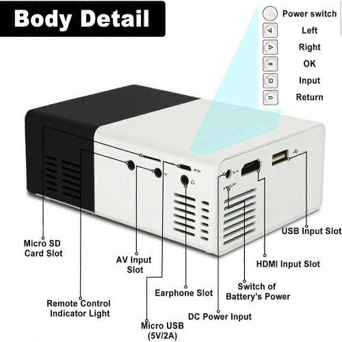 (Zwart) Mini draagbare projector, mini projector, videoprojector 1