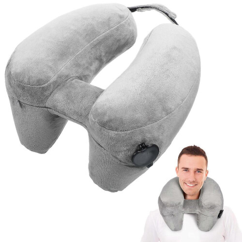 Travesseiro de viagem inflável para pescoço com capuz. 1