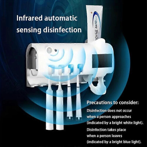 （White)Toothbrush sterilizer intelligent ultraviolet sterilization and disinfection rack punchfree automatic induction toothpaste squeezer 1