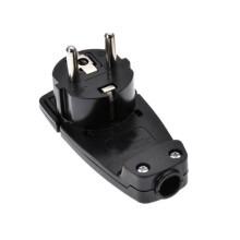 Adaptateur de Prise UE 250 V (16 A) avec Poignée Pliable et Protection Anti-Torsion Du Câble, Norme Européenne, Noir