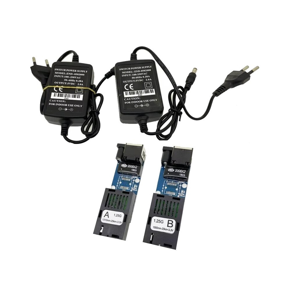 Gigabit Fiber Optical Media Converter 100/1000Mbps Optic Transceiver Sc To Rj45 Ethernet 20Km Eu Plug 4713711549220