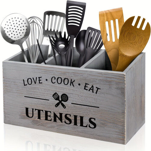 Wooden Tableware Storage Box with Grids for Kitchen