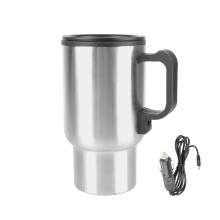 12V Electric Heating Car Kettle 450mL Stainless Steel Thermal Mug Silver