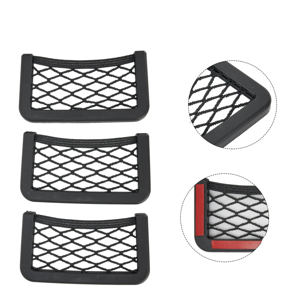 3Pcs Universal Car Seat Organizer Mesh Net Pocket Black 9362547084907