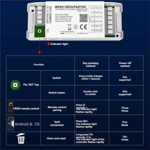 5 in 1 Tuya Controller  LED Dimmer Press Terminal 2.4G RF Remote  Life APP Control RGBCW Strip Light MC506B 1
