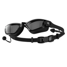 Black Swimming Goggles Integrated Earplugs Waterproof and Anti-Fog Swimming Goggles for Men and Women (Flat Light)