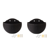 Vaso di Fiori In Rattan Nero da Appendere al Balcone. Vaso In Plastica da Appendere.