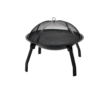 Outdoor Charcoal Fire Pit Portable Iron Fire Bowl with Folding Legs Black